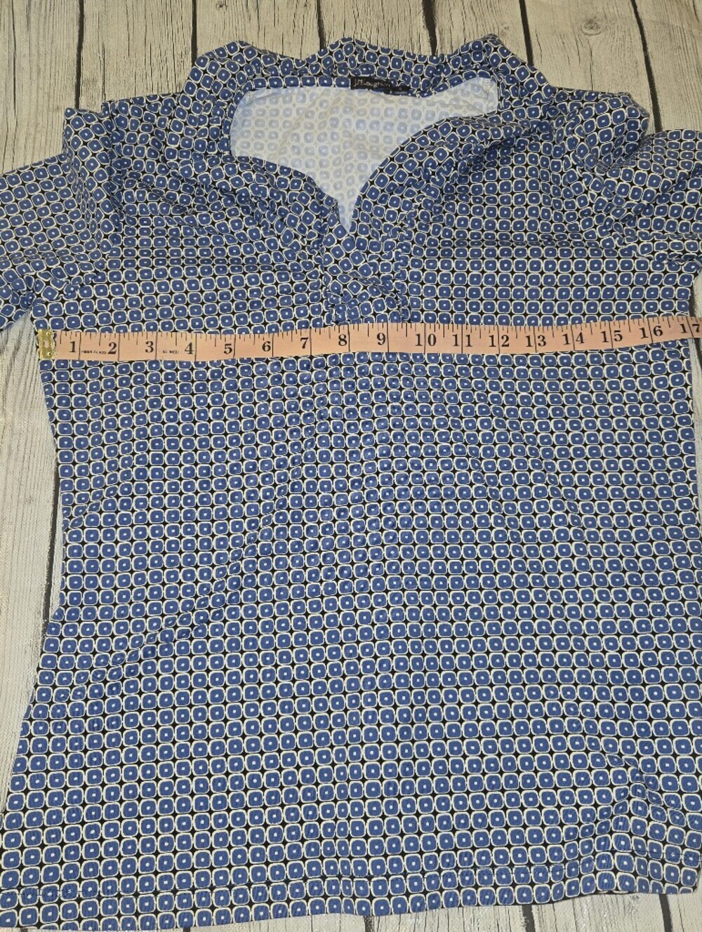 J.McLaughlin Blue Geometric Print 3/4 Sleeve Blouse Women's Size S - Picture 3 of 4